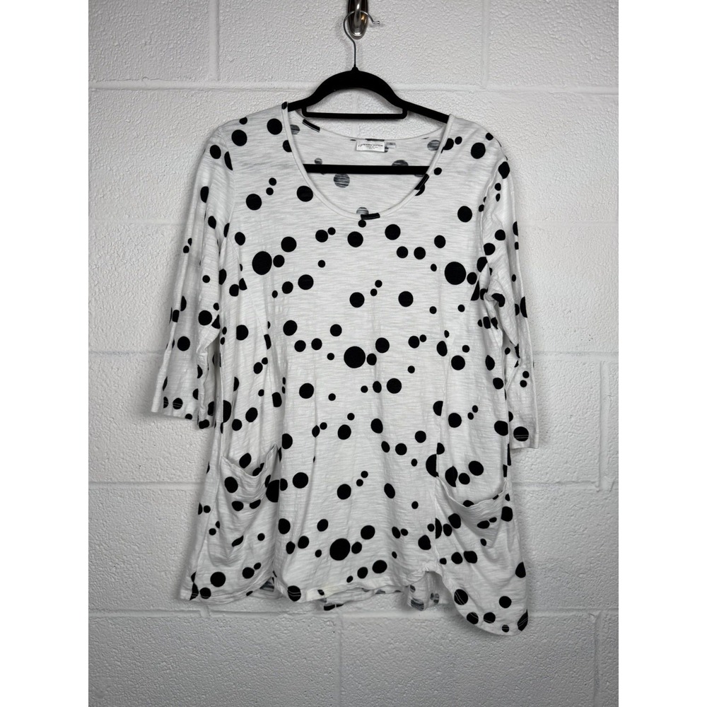 Prairie Cotton Polka Dot Tunic Top Women's Small Made USA Pocket Artsy Lagenlook